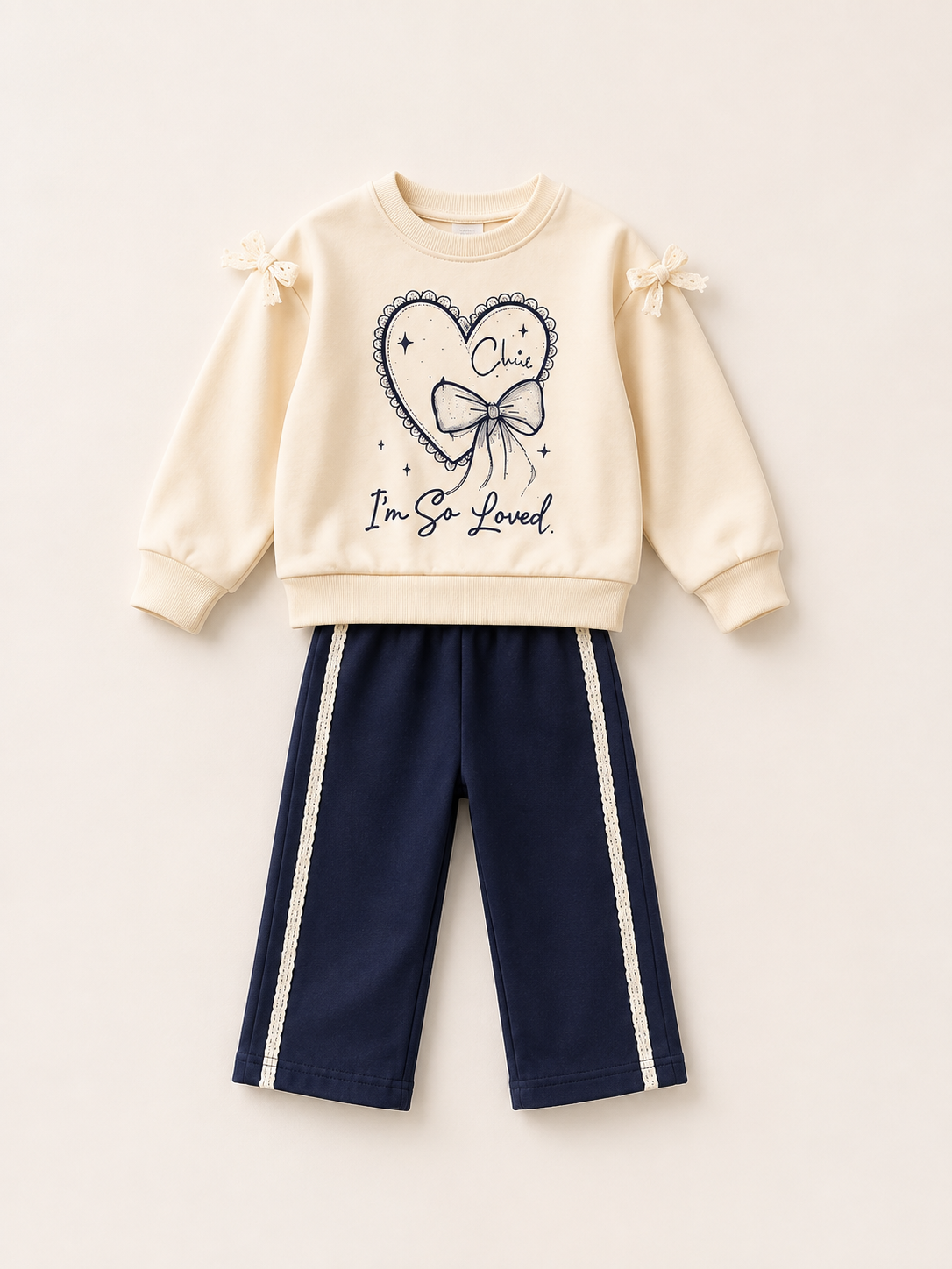 💙 Lovely Heart Navy – Mädchen Zweiteiler