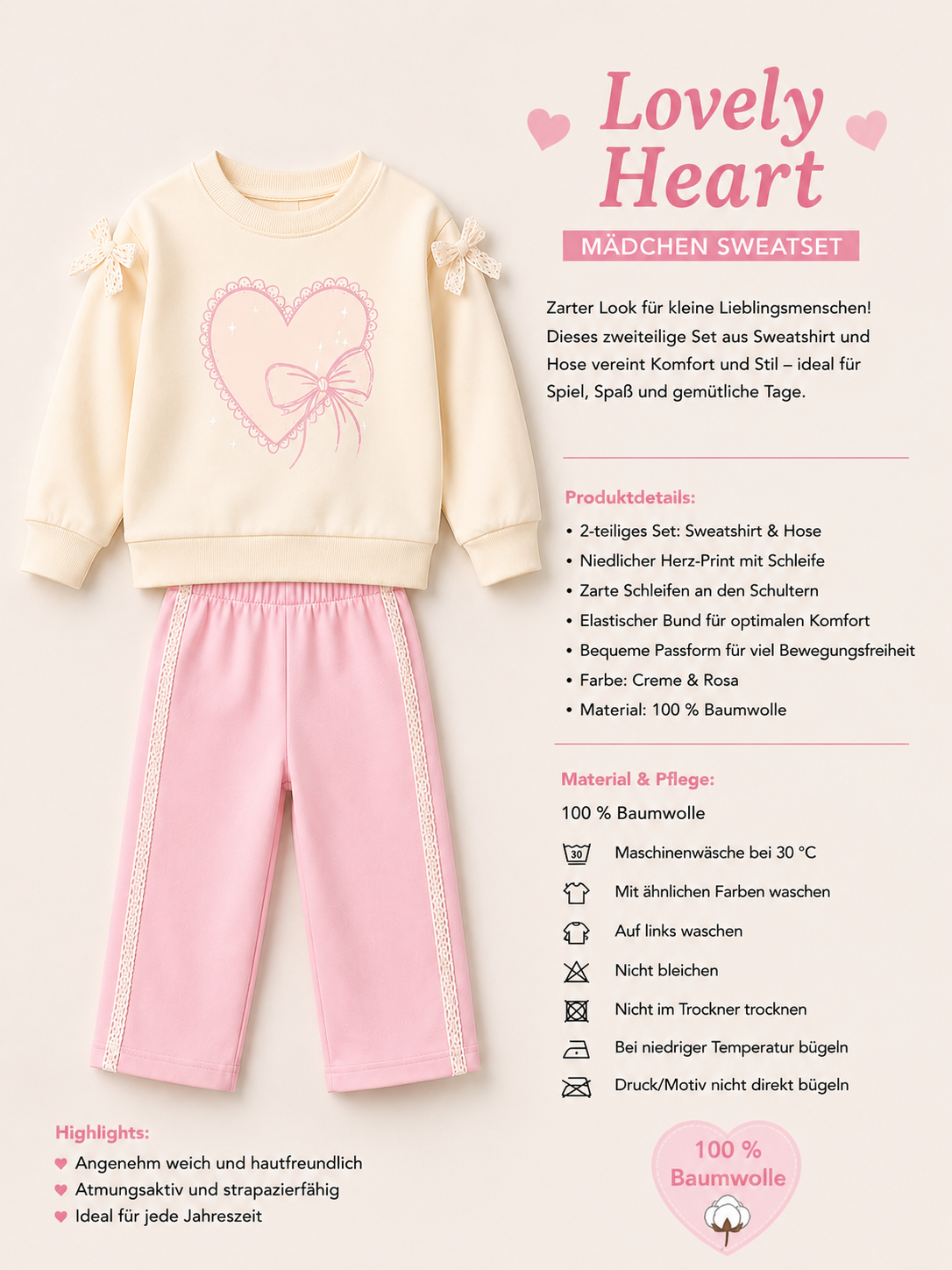💗 Lovely Heart – Mädchen Zweiteiler