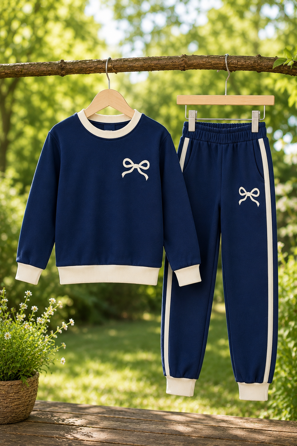 Mädchen Freizeitanzug „Blue Bow“ – 100 % Baumwolle 🎀
