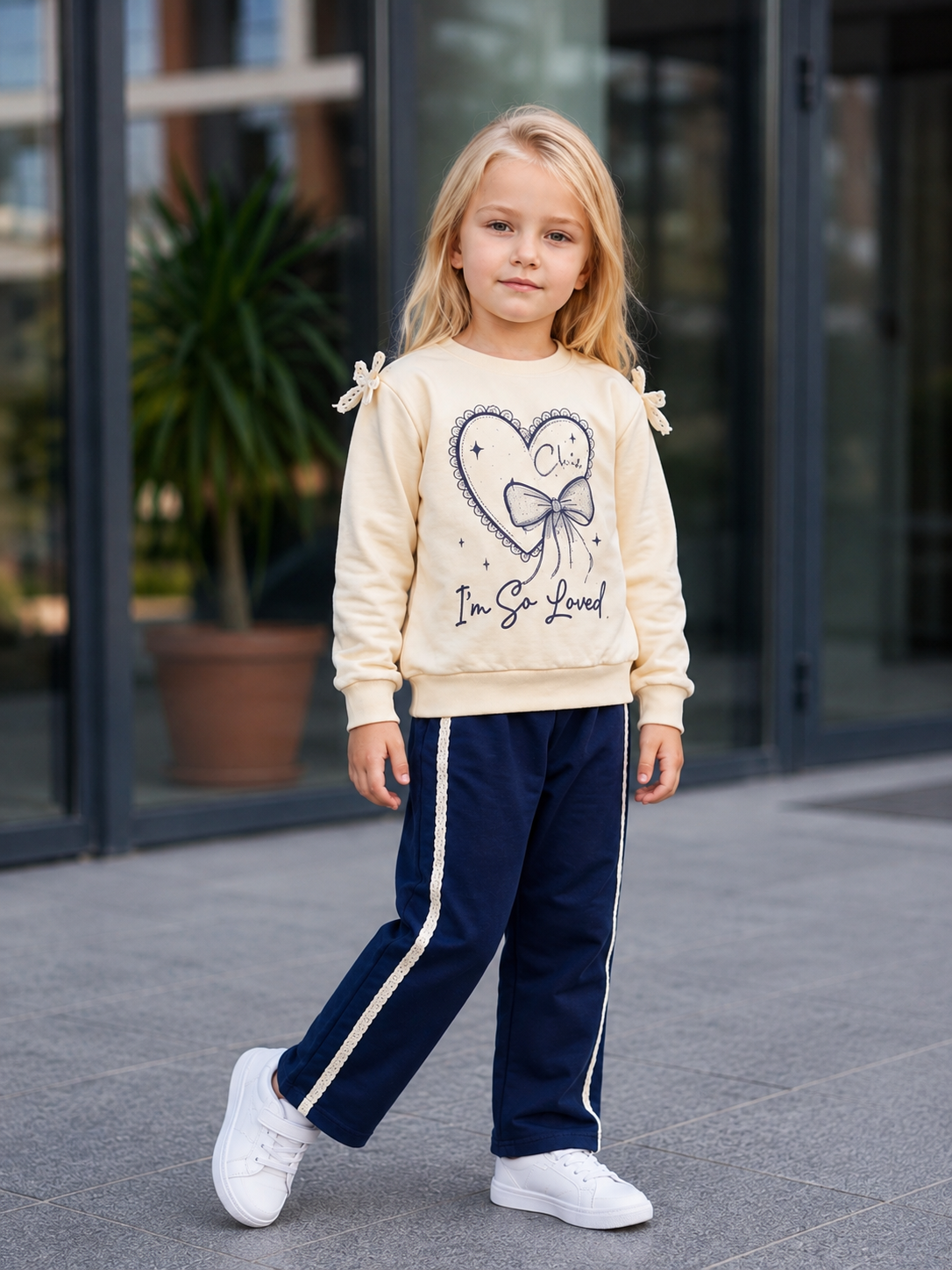 💙 Lovely Heart Navy – Mädchen Zweiteiler