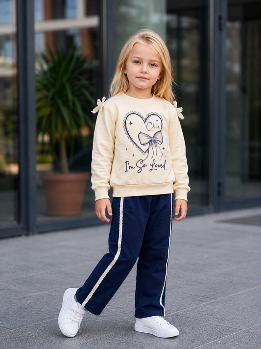 💙 Lovely Heart Navy – Mädchen Zweiteiler