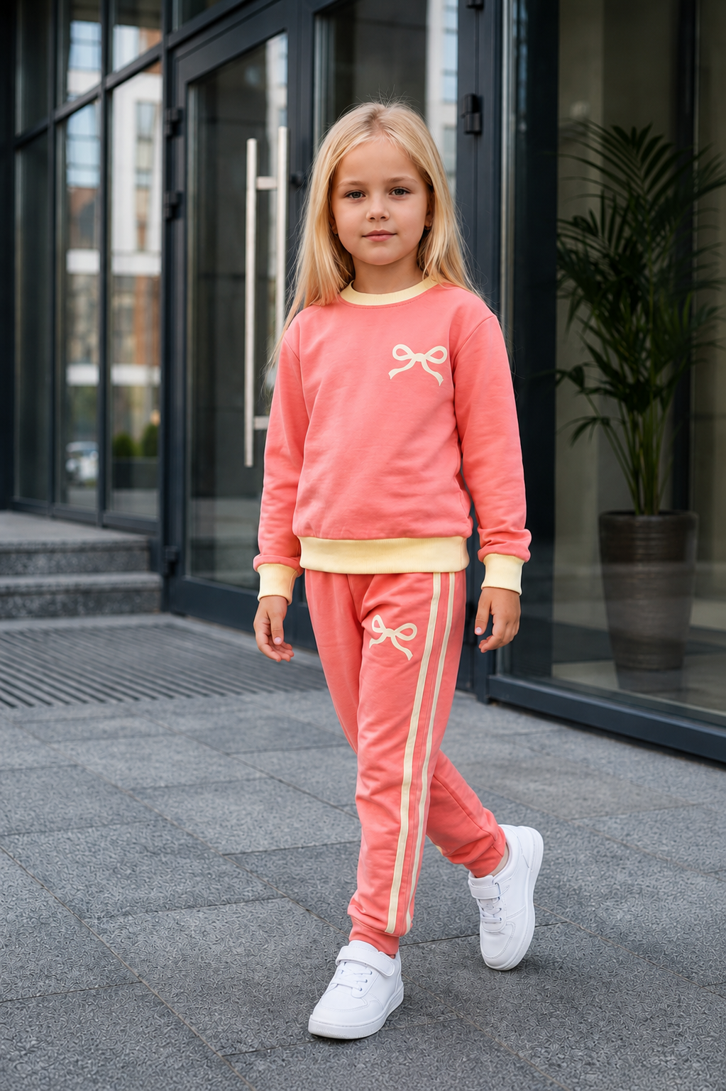 Mädchen Freizeitanzug „Sweet Bow“ – 100 % Baumwolle 🎀